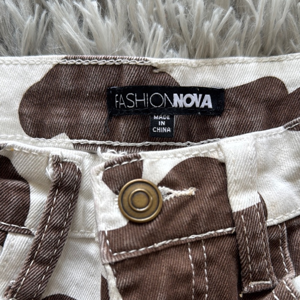 Fashion Nova Cow Print Flare Jeans - Brown and White - Picture 2 of 3